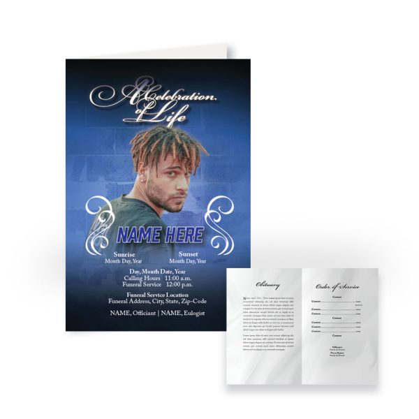 Funeral Program - Bi-Fold Urban - Blue